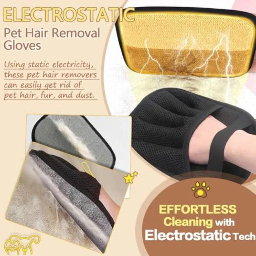 Electrostatic Pet Hair Removal Glove Reusable Five-Finger Design Grooming Tool